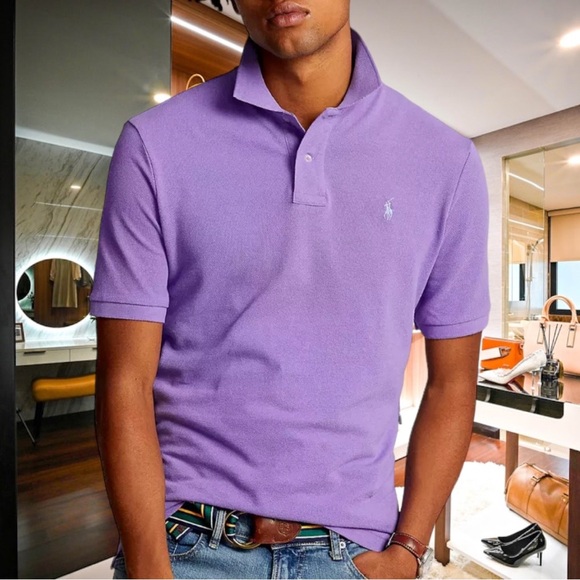 【関税&送料込】Polo Ralph Lauren Purple Cotton Custom Slim- Ralph Lauren Polo Shirt, Custom Slim Fit, Purple Size Small